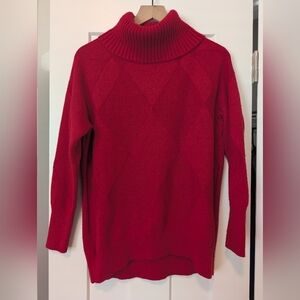 Banana Republic Red Argyle Sweater Turtleneck Cotton Blend Small Petite SP